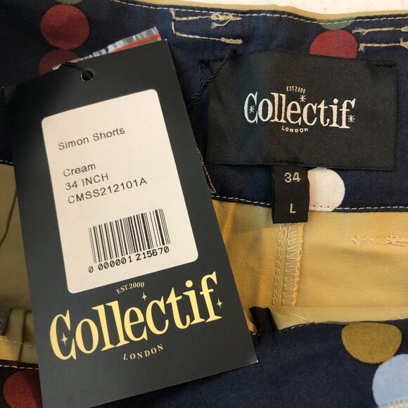 Collectif London Mens Simon Shorts Pleated Retro Khaki Beige Pockets 34 - Picture 3 of 5